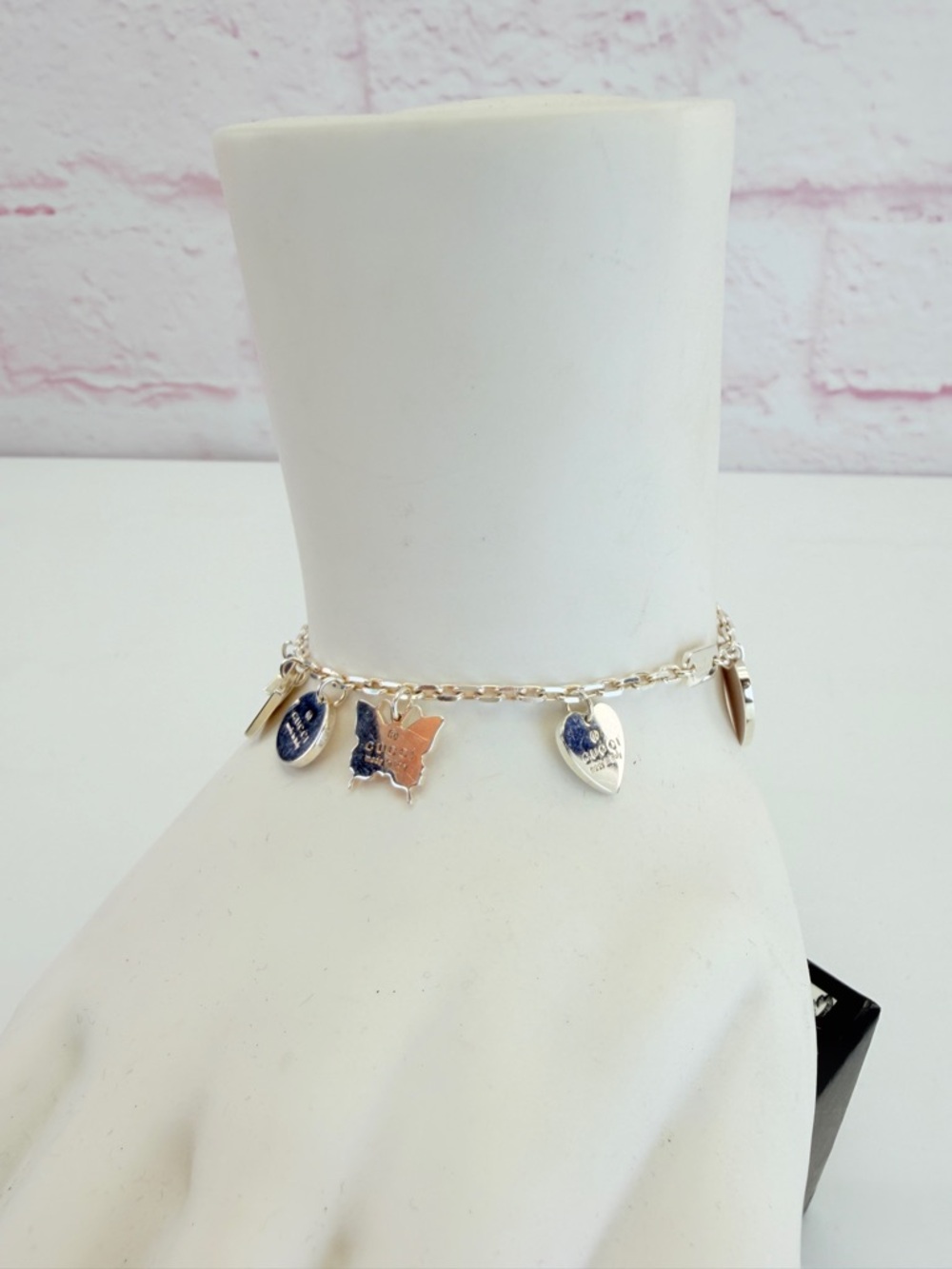 Gucci Trademark Heart Charm Sterling Silver Bracelet - Picture 2 of 12